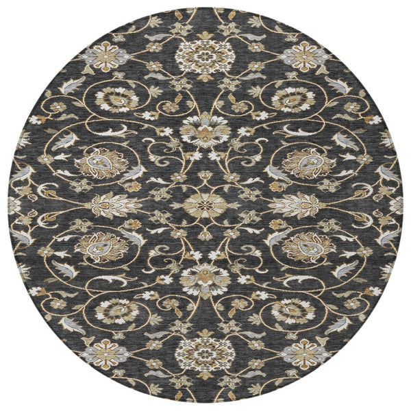 Homeroots 3' Stylish Beige Blue And Brown Moroccan Washable Area Rug For Indoor And Outdoor Spaces 8' Round Polyester 605147