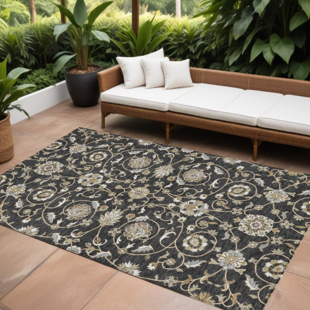 HomeRoots 9' X 12' Moroccan-Inspired Area Rug - Durable, Washable, Stylish Black, Brown & Ivory Design for Indoors & Outdoors 605149