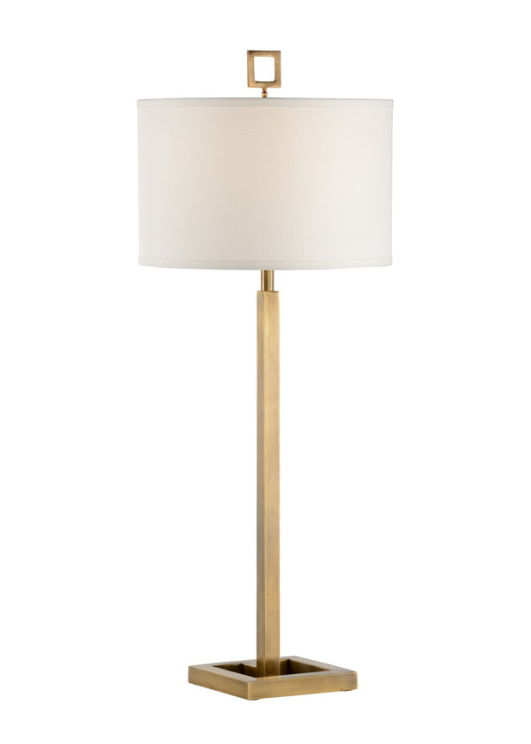 Wildwood Fielden Modern Table Lamp — 36" Antiqued Brass Column With Off-White Linen Shade, Desk Accent Lighting 60515