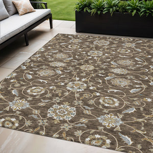 Homeroots 3' Stylish Beige Blue And Brown Moroccan Washable Area Rug For Indoor And Outdoor Spaces 5' X 8' Polyester 605152