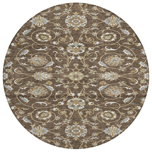 HomeRoots 5' Moroccan-Inspired Chocolate, Ivory & Gray Area Rug - Stylish, Washable, Durable for Indoors & Outdoors 8' Round 605153