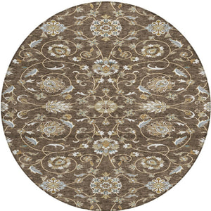 Homeroots 3' Stylish Beige Blue And Brown Moroccan Washable Area Rug For Indoor And Outdoor Spaces 8' Round Polyester 605153