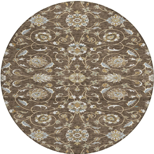 Homeroots 3' Stylish Beige Blue And Brown Moroccan Washable Area Rug For Indoor And Outdoor Spaces 8' Round Polyester 605153