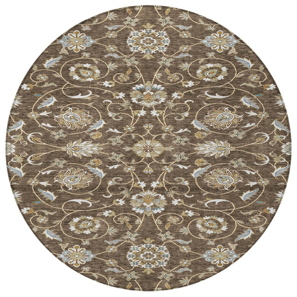 Homeroots 3' Stylish Beige Blue And Brown Moroccan Washable Area Rug For Indoor And Outdoor Spaces 8' Round Polyester 605153