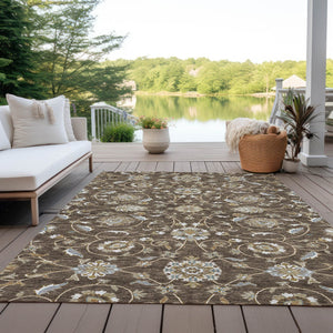 Homeroots 3' Stylish Beige Blue And Brown Moroccan Washable Area Rug For Indoor And Outdoor Spaces 8' X 10' Polyester 605154
