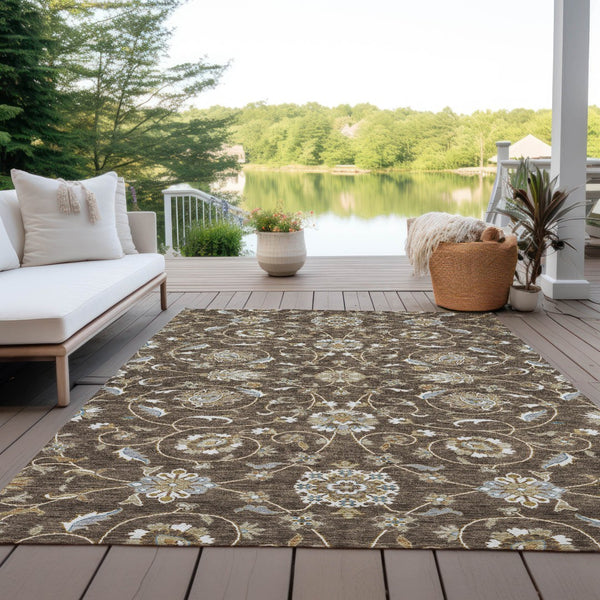 Homeroots 3' Stylish Beige Blue And Brown Moroccan Washable Area Rug For Indoor And Outdoor Spaces 10' X 14' Polyester 605156