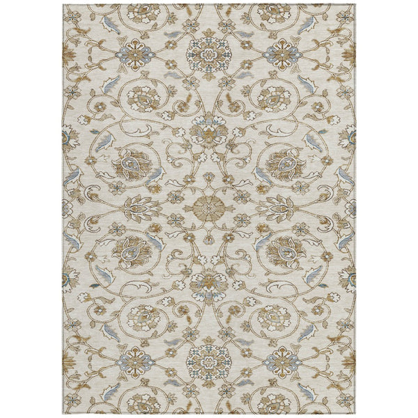 Homeroots 3' Stylish Beige Blue And Brown Moroccan Washable Area Rug For Indoor And Outdoor Spaces 5' X 8' Polyester 605158