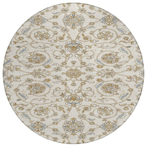 HomeRoots 5' Moroccan Washable Area Rug in Ivory, Brown & Gray – Stylish, Durable, Indoor/Outdoor Essential 8' Round 605159