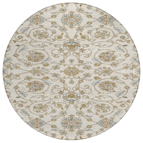 HomeRoots 5' Moroccan Washable Area Rug in Ivory, Brown & Gray – Stylish, Durable, Indoor/Outdoor Essential 8' Round 605159