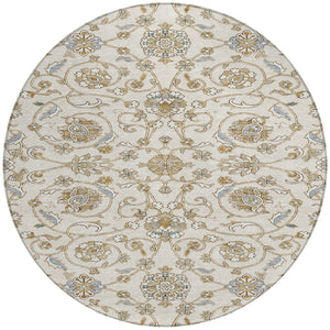 Homeroots 3' Stylish Beige Blue And Brown Moroccan Washable Area Rug For Indoor And Outdoor Spaces 8' Round Polyester 605159