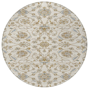 Homeroots 3' Stylish Beige Blue And Brown Moroccan Washable Area Rug For Indoor And Outdoor Spaces 8' Round Polyester 605159