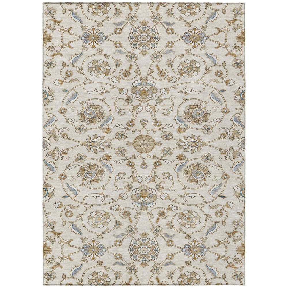 HomeRoots 9' X 12' Moroccan-Inspired Ivory Brown Gray Area Rug - Washable, Durable for Indoor & Outdoor Use 605161