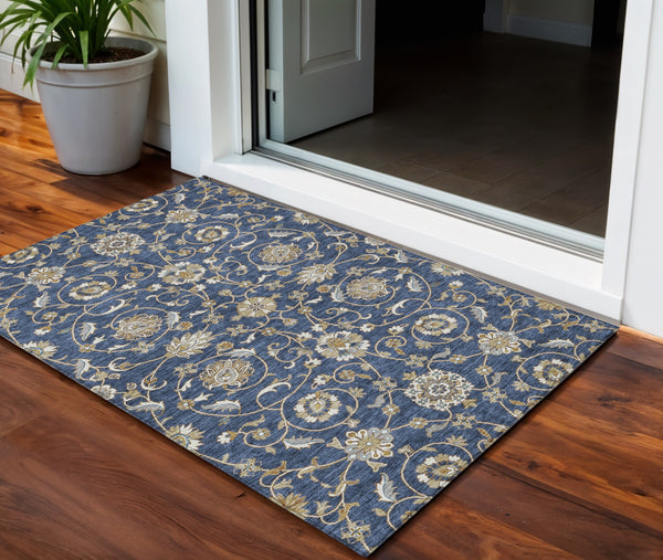 Homeroots 3' Stylish Beige Blue And Brown Moroccan Washable Area Rug For Indoor And Outdoor Spaces 3' X 5' Polyester 605163