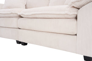 English Elm Corduroy Plush 2-Seat Sofa with 2 Back Cushions, Toss Pillows & Ottomans — Deep Seat Comfort White W2363S00062