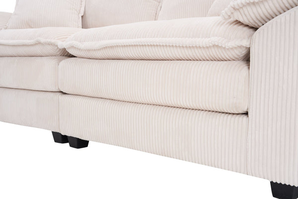 English Elm Corduroy Plush 2-Seat Sofa with 2 Back Cushions, Toss Pillows & Ottomans — Deep Seat Comfort White W2363S00062