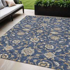 Homeroots 3' Stylish Beige Blue And Brown Moroccan Washable Area Rug For Indoor And Outdoor Spaces 5' X 8' Polyester 605164
