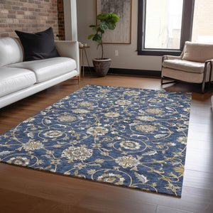 Homeroots 3' Stylish Beige Blue And Brown Moroccan Washable Area Rug For Indoor And Outdoor Spaces 5' X 8' Polyester 605164