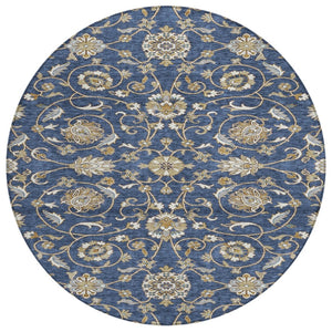 HomeRoots 5' Moroccan-Inspired Washable Area Rug in Navy, Brown & Ivory for Indoor/Outdoor Durability & Style 8' Round 605165