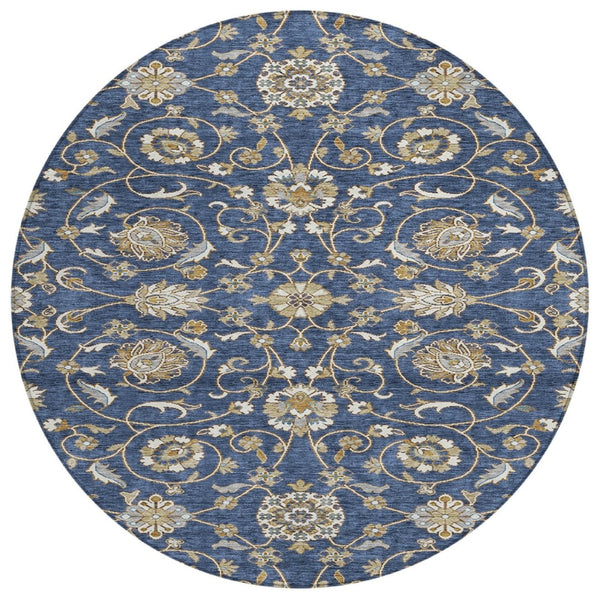 HomeRoots 5' Moroccan-Inspired Washable Area Rug in Navy, Brown & Ivory for Indoor/Outdoor Durability & Style 8' Round 605165