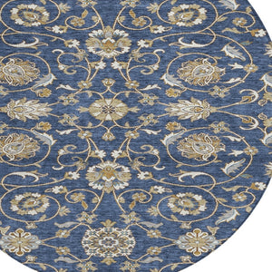 Homeroots 3' Stylish Beige Blue And Brown Moroccan Washable Area Rug For Indoor And Outdoor Spaces 8' Round Polyester 605165
