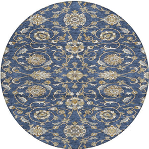 Homeroots 3' Stylish Beige Blue And Brown Moroccan Washable Area Rug For Indoor And Outdoor Spaces 8' Round Polyester 605165