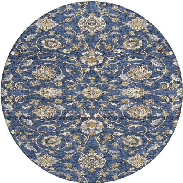 Homeroots 3' Stylish Beige Blue And Brown Moroccan Washable Area Rug For Indoor And Outdoor Spaces 8' Round Polyester 605165