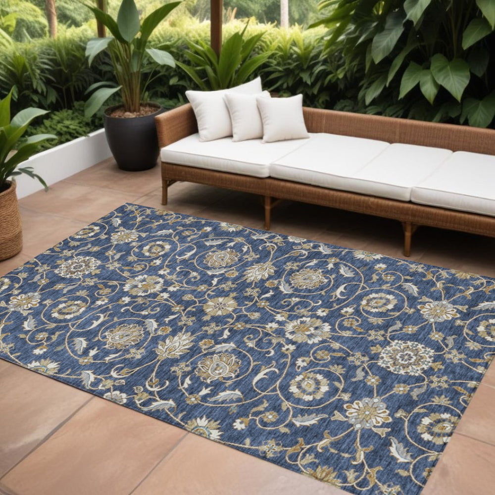 HomeRoots 9' X 12' Moroccan-Inspired Navy, Brown & Ivory Area Rug – Washable, Durable for Indoor & Outdoor Use! 605167
