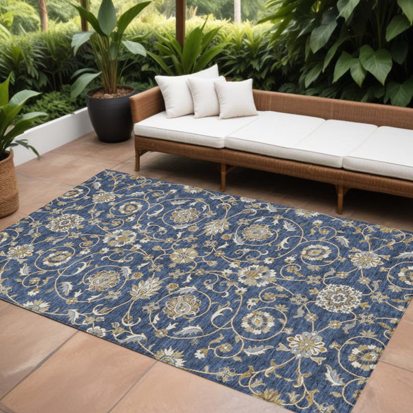 Homeroots 3' Stylish Beige Blue And Brown Moroccan Washable Area Rug For Indoor And Outdoor Spaces 9' X 12' Polyester 605167