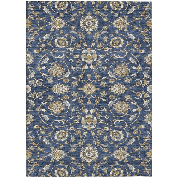 HomeRoots 9' X 12' Moroccan-Inspired Navy, Brown & Ivory Area Rug – Washable, Durable for Indoor & Outdoor Use! 605167