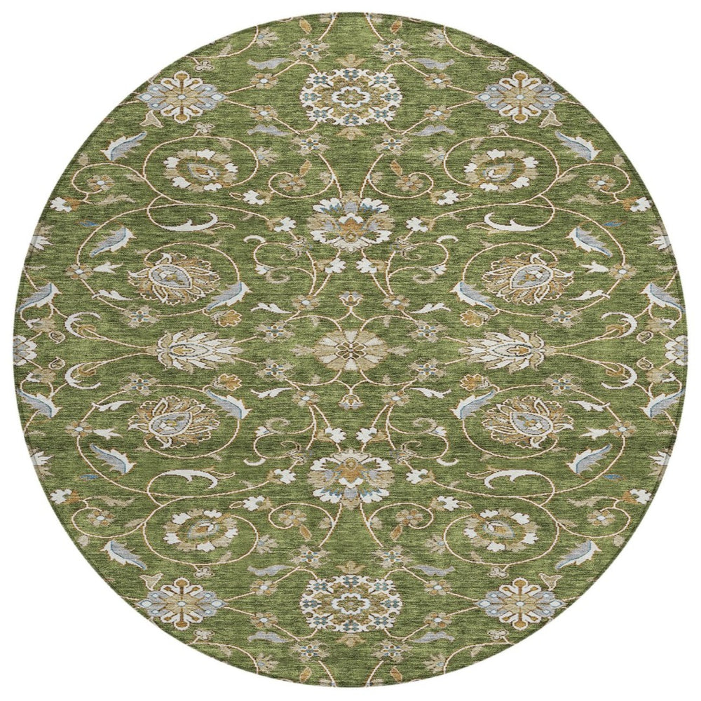 HomeRoots 5' Stylish Moroccan Indoor/Outdoor Area Rug in Olive Green, Brown, Ivory – Durable & Easy Care! 8' Round 605171
