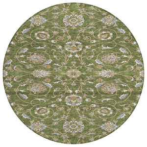 HomeRoots 5' Stylish Moroccan Indoor/Outdoor Area Rug in Olive Green, Brown, Ivory – Durable & Easy Care! 8' Round 605171