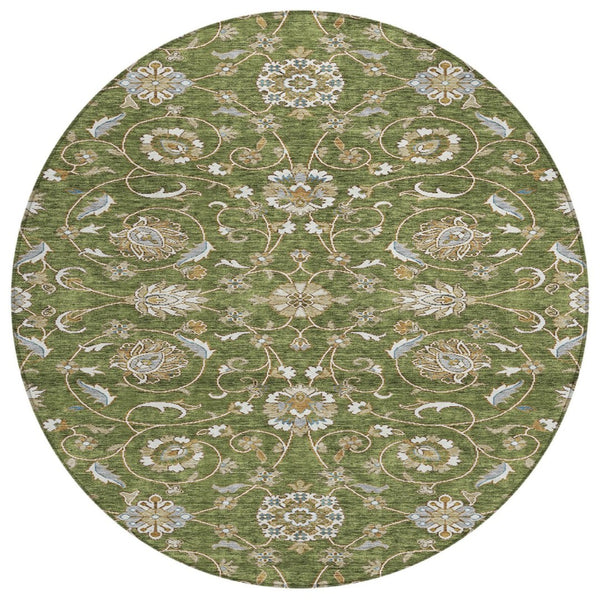 HomeRoots 5' Stylish Moroccan Indoor/Outdoor Area Rug in Olive Green, Brown, Ivory – Durable & Easy Care! 8' Round 605171