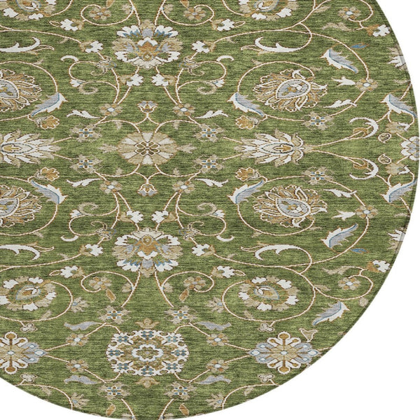 Homeroots 3' Stylish Beige Blue And Brown Moroccan Washable Area Rug For Indoor And Outdoor Spaces 8' Round Polyester 605171