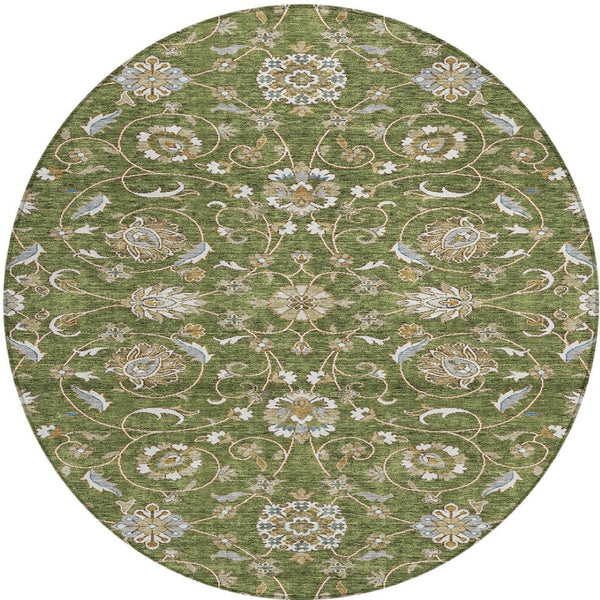 Homeroots 3' Stylish Beige Blue And Brown Moroccan Washable Area Rug For Indoor And Outdoor Spaces 8' Round Polyester 605171