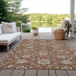 Homeroots 3' Stylish Beige Blue And Brown Moroccan Washable Area Rug For Indoor And Outdoor Spaces 5' X 8' Polyester 605176