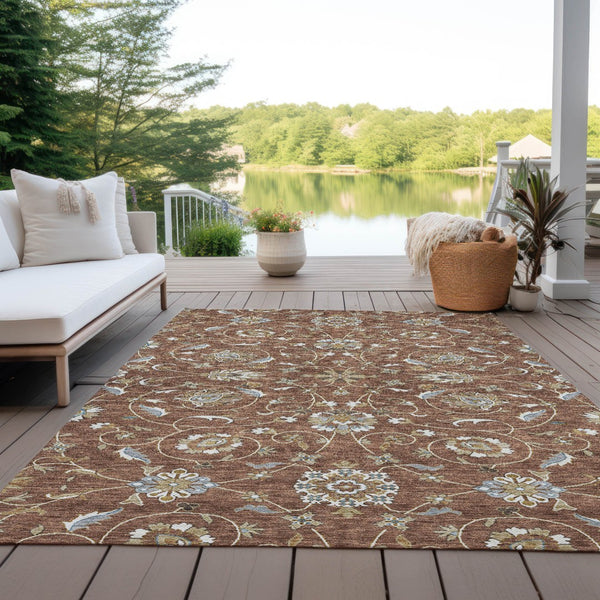 Homeroots 3' Stylish Beige Blue And Brown Moroccan Washable Area Rug For Indoor And Outdoor Spaces 5' X 8' Polyester 605176