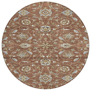HomeRoots 5' Moroccan Washable Area Rug in Brown, Ivory & Gray - Durable Indoor/Outdoor Style for Every Space 8' Round 605177
