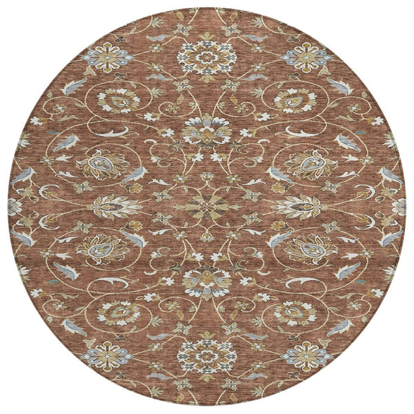 HomeRoots 5' Moroccan Washable Area Rug in Brown, Ivory & Gray - Durable Indoor/Outdoor Style for Every Space 8' Round 605177