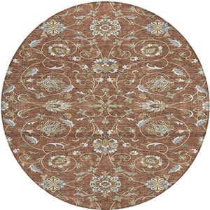 Homeroots 3' Stylish Beige Blue And Brown Moroccan Washable Area Rug For Indoor And Outdoor Spaces 8' Round Polyester 605177