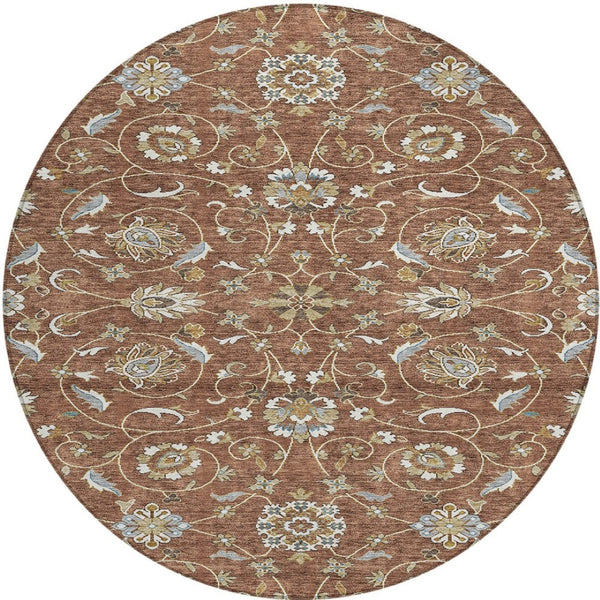 Homeroots 3' Stylish Beige Blue And Brown Moroccan Washable Area Rug For Indoor And Outdoor Spaces 8' Round Polyester 605177
