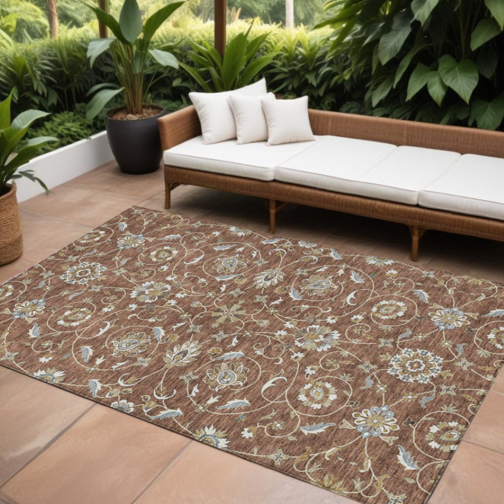 HomeRoots 9' X 12' Moroccan-Inspired Washable Area Rug - Stylish Brown, Ivory & Gray Design for Indoors & Outdoors 605179