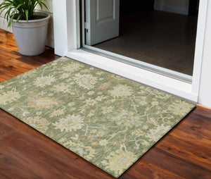 Homeroots 3' Artichoke Green Floral Indoor Outdoor Area Rug - Durable, Washable, Stylish For Any Space 3' X 5' Polyester 605181