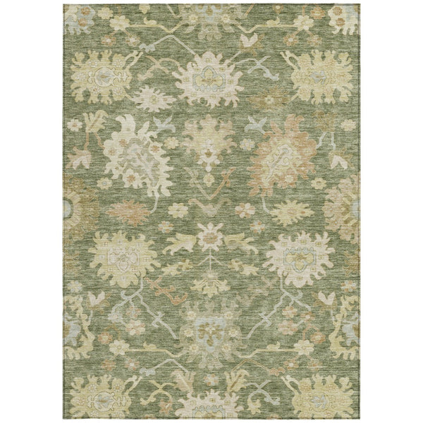 Homeroots 3' Artichoke Green Floral Indoor Outdoor Area Rug - Durable, Washable, Stylish For Any Space 5' X 8' Polyester 605182