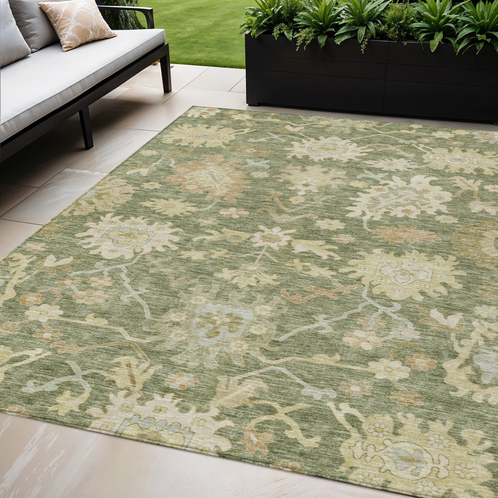 Homeroots 3' Artichoke Green Floral Indoor Outdoor Area Rug - Durable, Washable, Stylish For Any Space 5' X 8' Polyester 605182