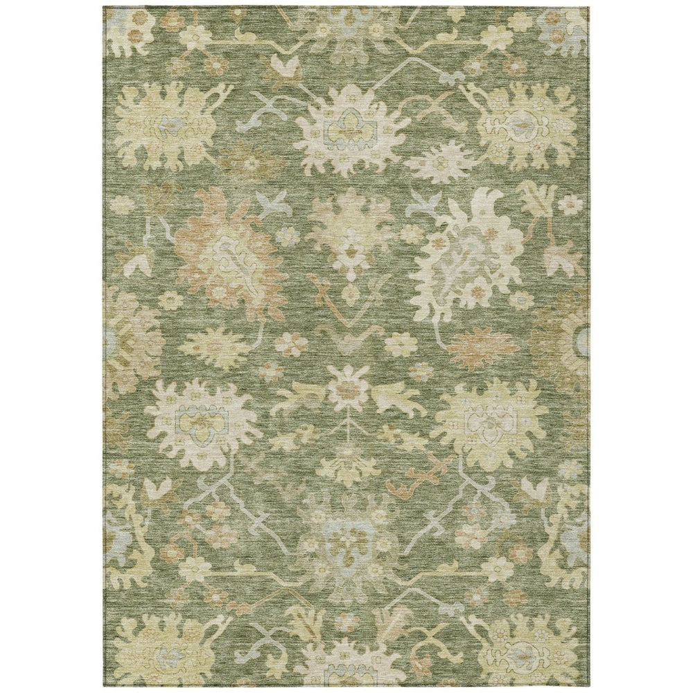 HomeRoots 5' Floral Indoor Outdoor Area Rug - Artichoke Green, Ivory, Tan - Durable, Washable & Stylish 5' X 8' 605182