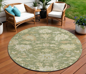 Homeroots 3' Artichoke Green Floral Indoor Outdoor Area Rug - Durable, Washable, Stylish For Any Space 8' Round Polyester 605183