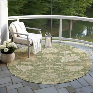 Homeroots 3' Artichoke Green Floral Indoor Outdoor Area Rug - Durable, Washable, Stylish For Any Space 8' Round Polyester 605183