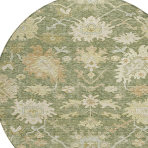 Homeroots 3' Artichoke Green Floral Indoor Outdoor Area Rug - Durable, Washable, Stylish For Any Space 8' Round Polyester 605183