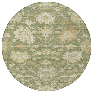 Homeroots 3' Artichoke Green Floral Indoor Outdoor Area Rug - Durable, Washable, Stylish For Any Space 8' Round Polyester 605183