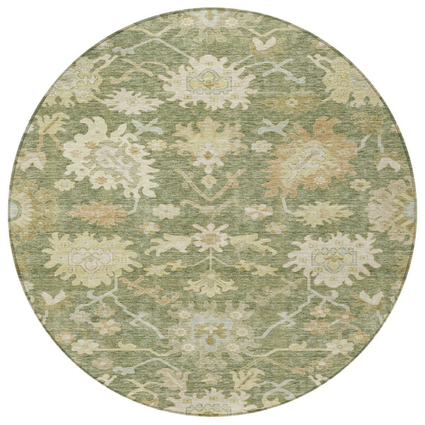 Homeroots 3' Artichoke Green Floral Indoor Outdoor Area Rug - Durable, Washable, Stylish For Any Space 8' Round Polyester 605183